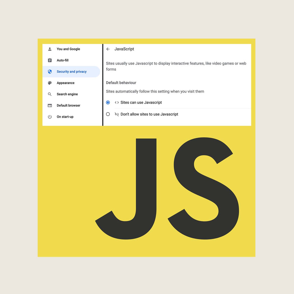 A screenshot of the menu from Chrome showing where to find javascript settings