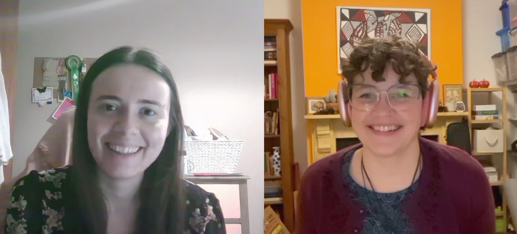 Grace and Holly smiling on a Zoom call together.