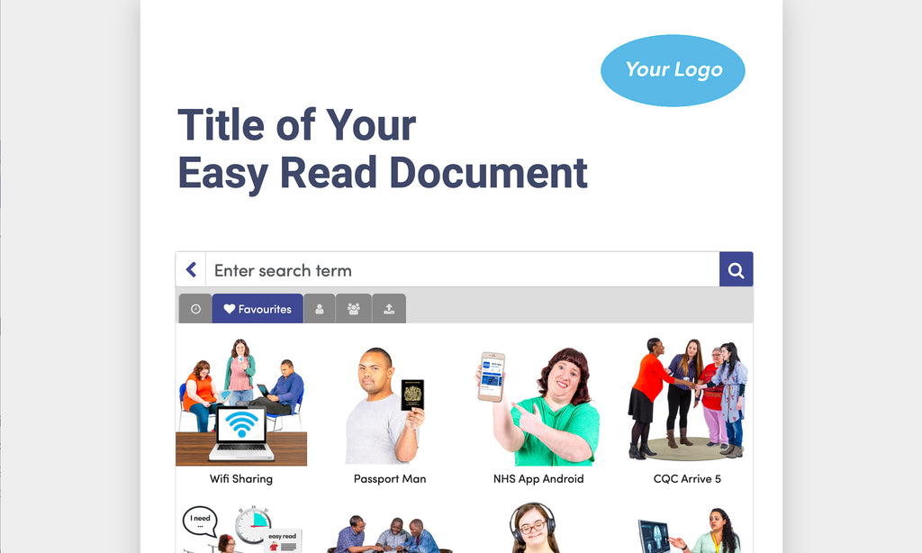 A screenshot of working in a Design document and choosing an image from a variety of images arranged under a tab called 'Favourites'.