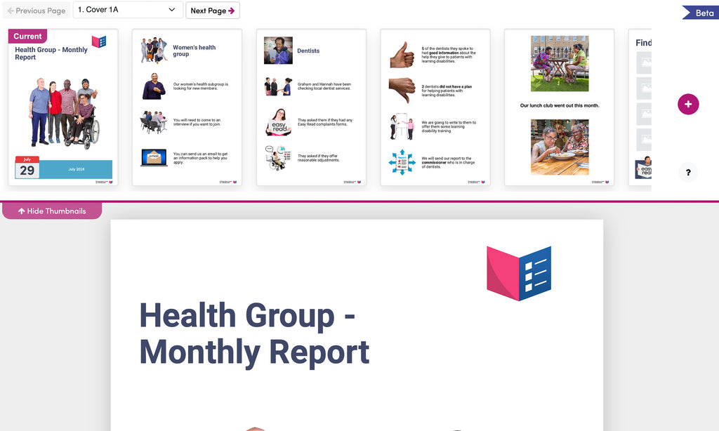 A screenshot from Design of a document with thumbnail images of each page.