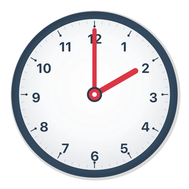 A clock face showing 2 o'clock.