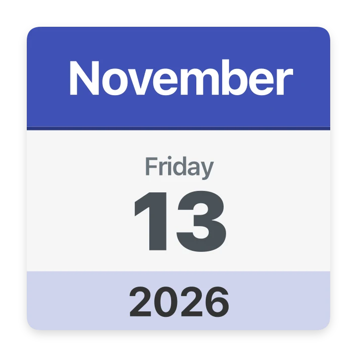 A calendar page: Friday 13 November, with 2026 along the bottom.