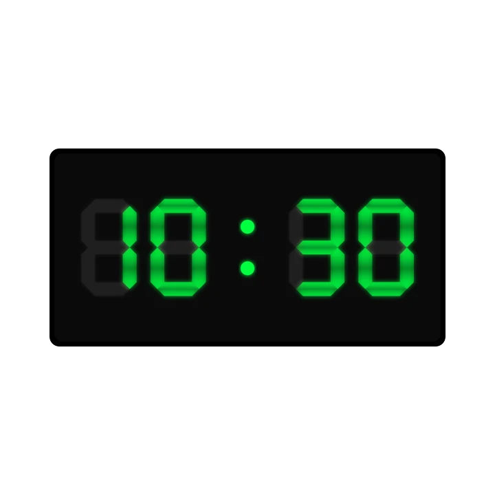 A digital clock showing 10:30 in green.