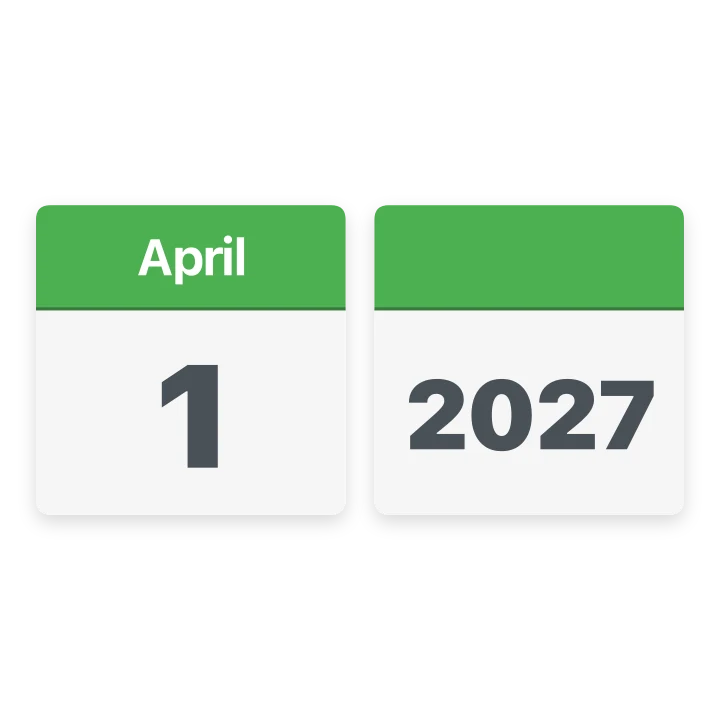 A calendar page for 1 April next to a tile showing 2027.